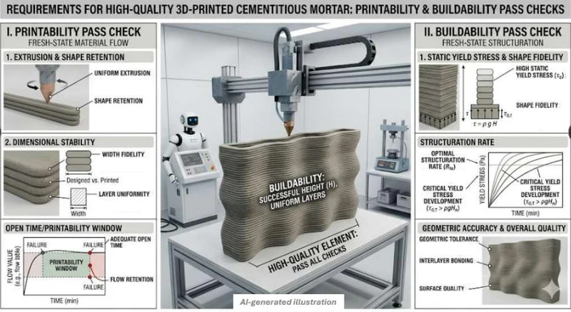 Illustrative diagram of printability checks covering flow, buildability and open time.