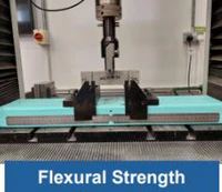 Flexural strength test on a printed concrete specimen.