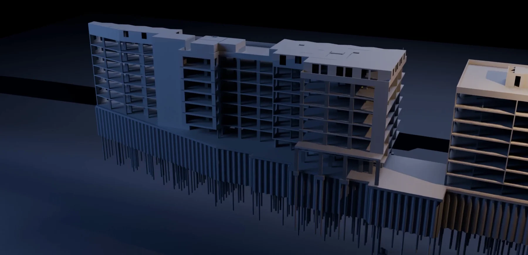 Mitre Wharf 4D construction sequence visualisation showing structural model.